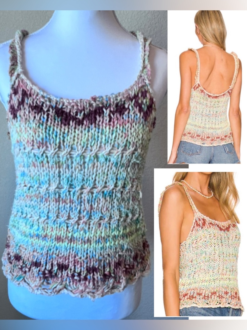 Free People Palmetto Tank Candied Dreams Boho Sweater Knit Sz Small